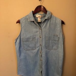Vintage Sleeveless Denim Dress Shirt